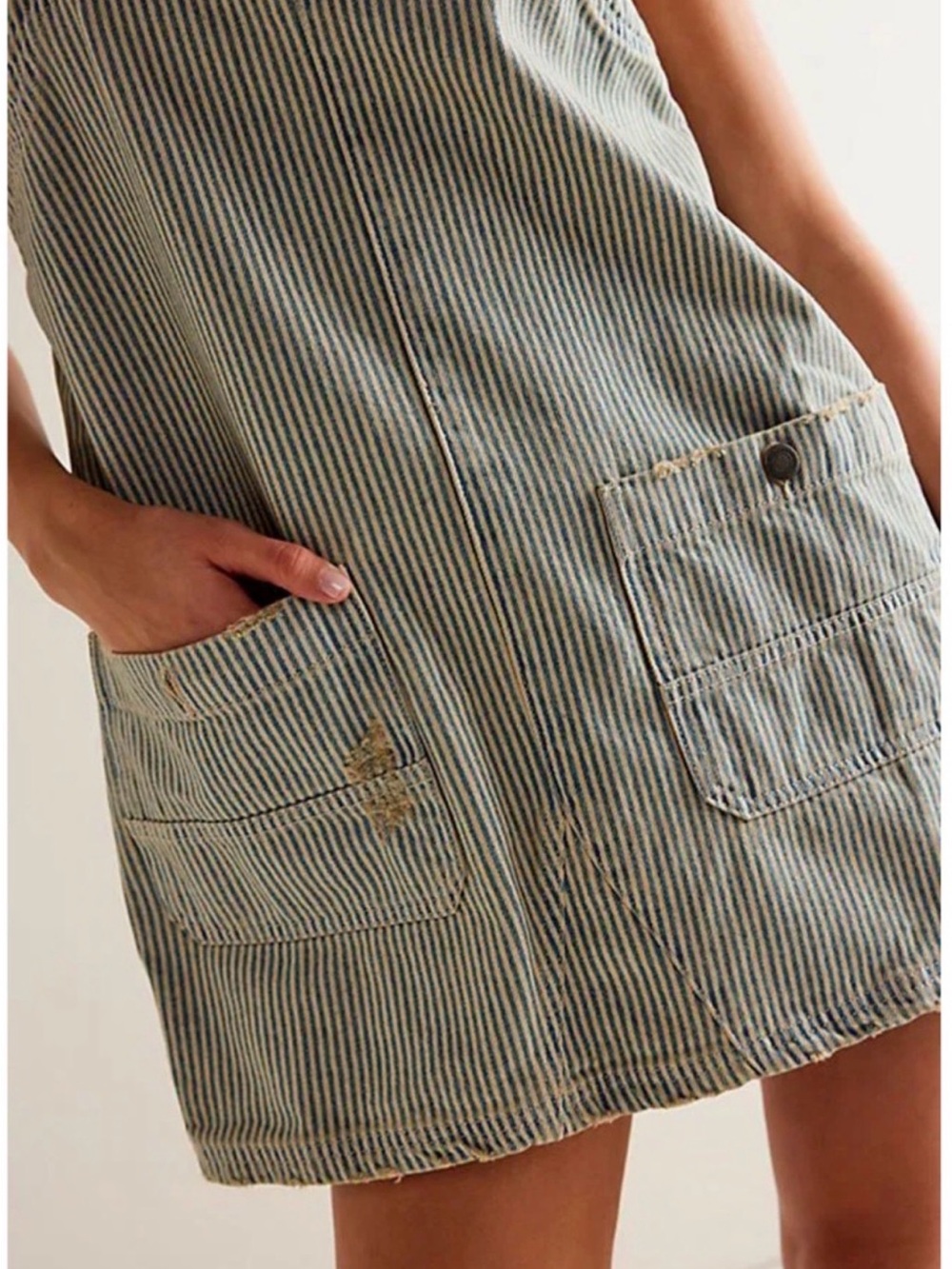 Free People Railroad Striped Denim Overall Dress in size M - Picture 3 of 9